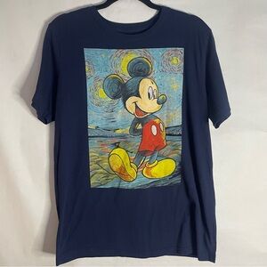 Disney Mickey Mouse Starry Night Graphic Tee Shirt Navy Blue Large